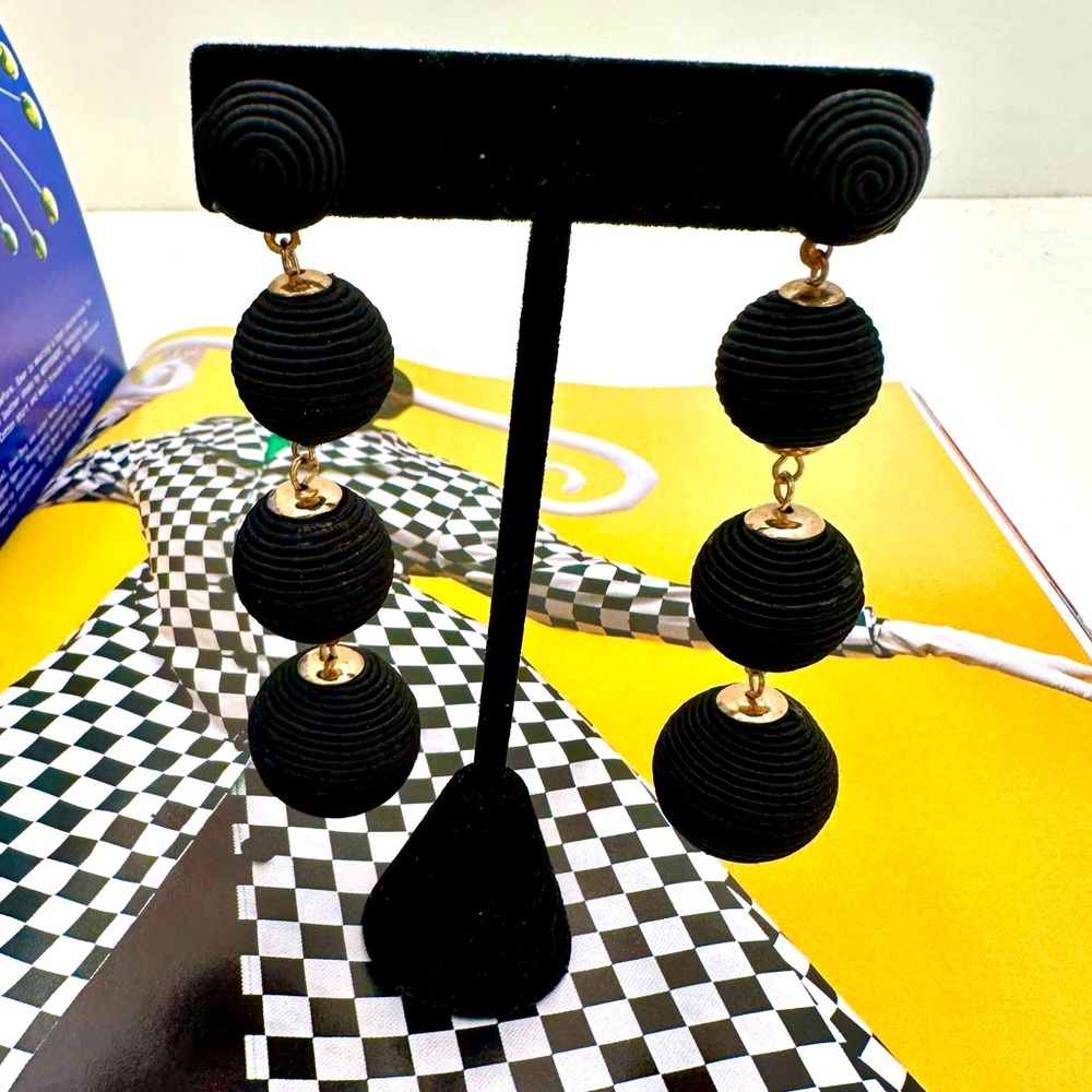 Black Bauble Drop Earrings